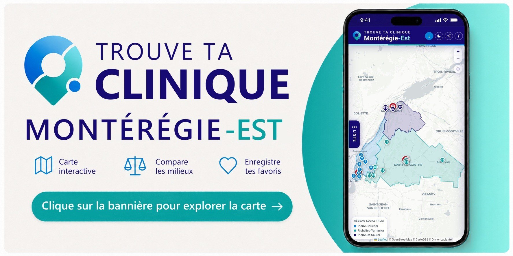 Carte interactive Trouve ta clinique · Montérégie-Est